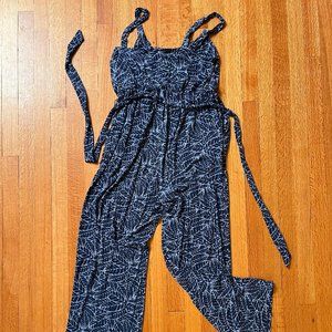Market & Spruce Knit Jumpsuit | Blue Leaf Print